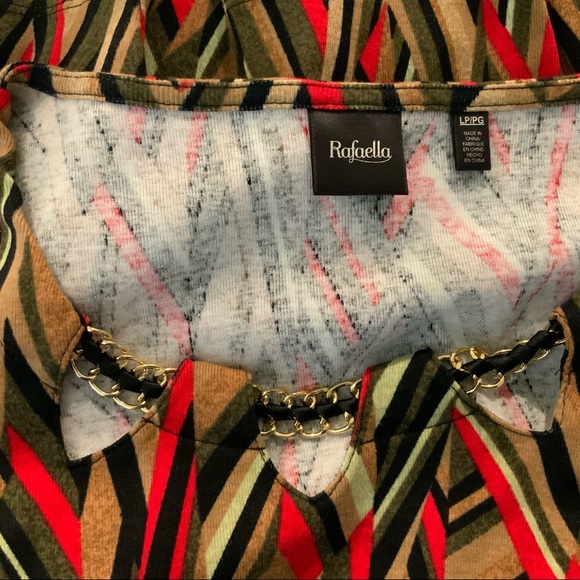 Rafaella Geometric Stripes Earthy Colors Lace Chain Neckline L/P TOP - Picture 6 of 13